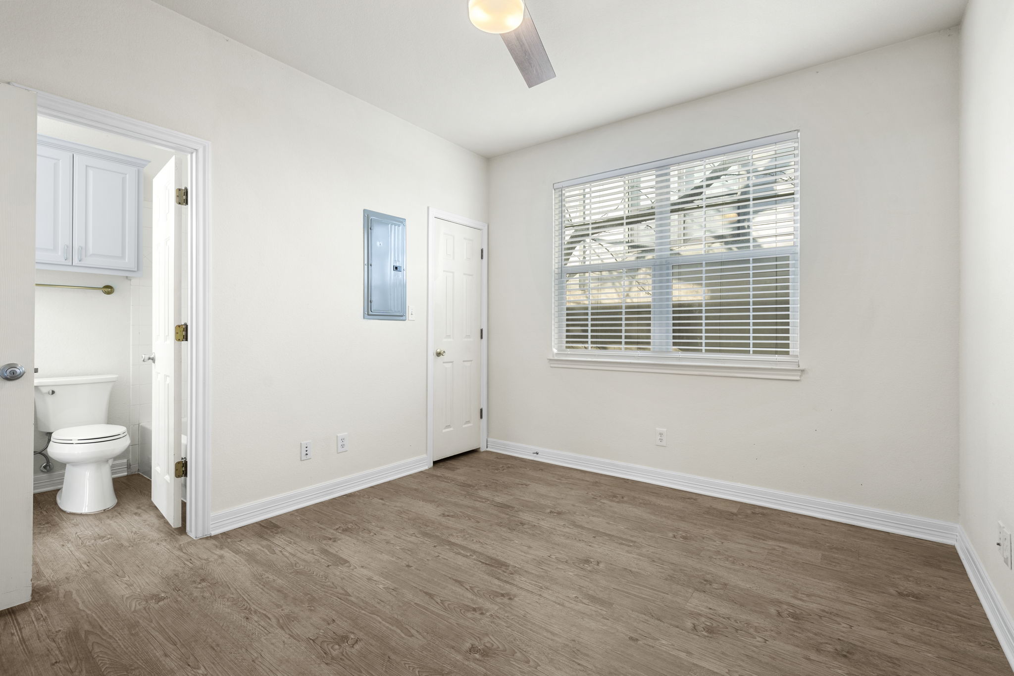 Walk-in shower with glass door — renovated 2024, Whitestone West Campus UT Austin student housing