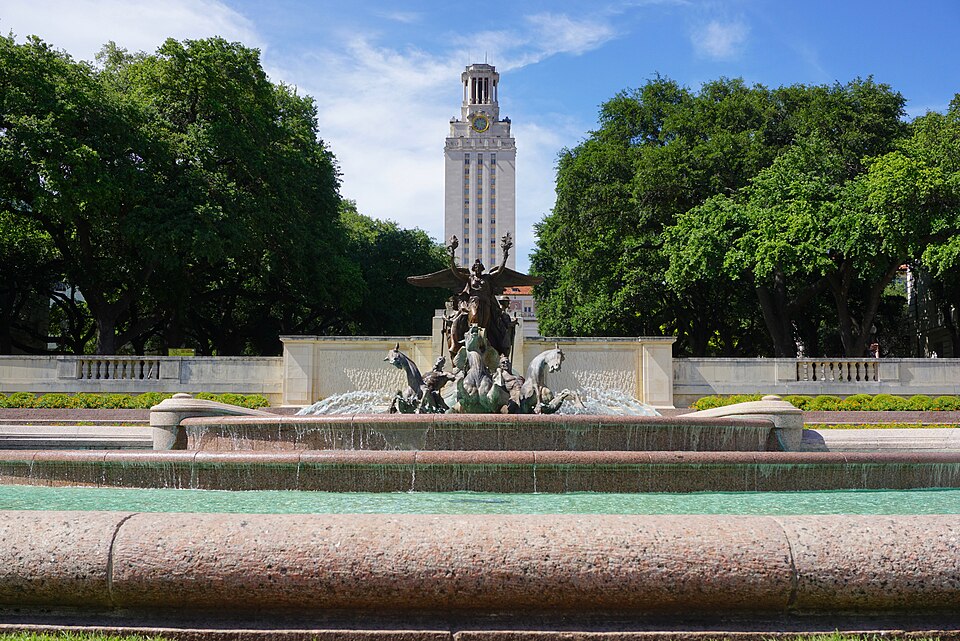 Littlefield Fountain and UT Tower — iconic symbols of UT Austin, steps from Whitestone West Campus